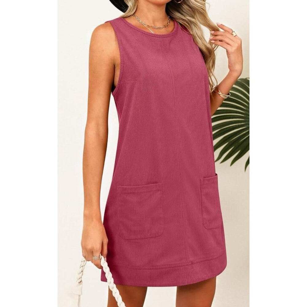 Corduroy Overall Dress, Dusty Pink, Size Medium - Picture 3 of 4